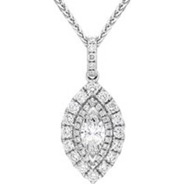 18ct White Gold Diamond Marquise Cut Two Row Cluster Pendant Necklace