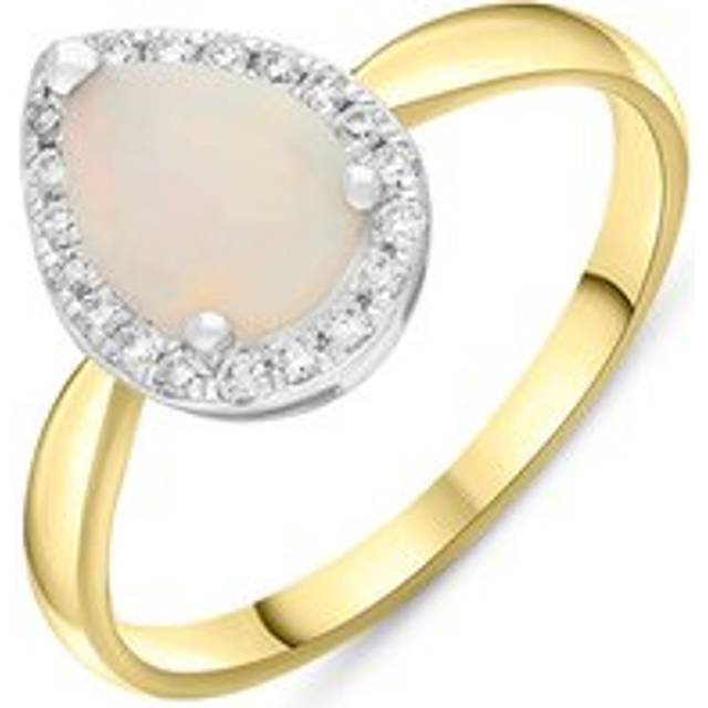 18ct Yellow Gold Opal Diamond Pear Cut Cluster Ring