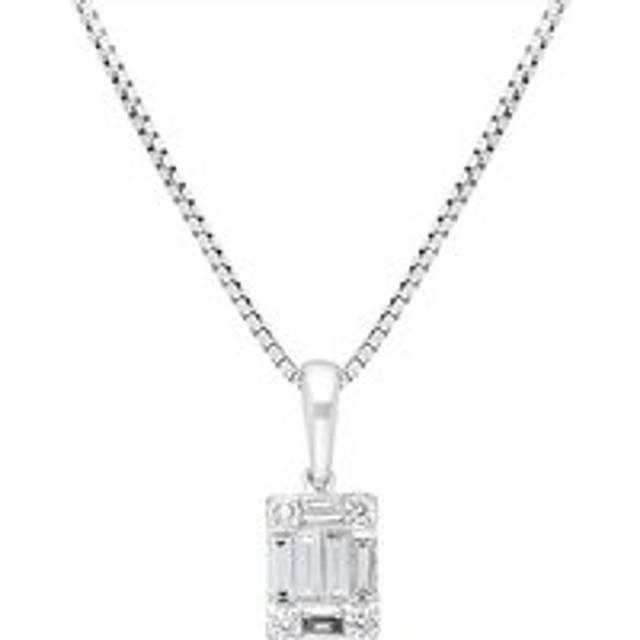 18ct White Gold 0.39ct Diamond Baguette Round Brilliant Cut Cluster Pendant - White Gold