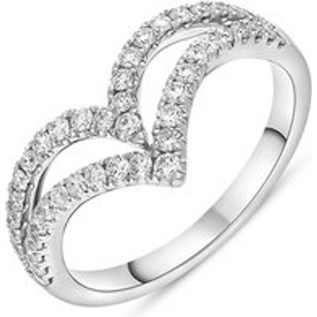 18ct White Gold 0.46ct Diamond Double Wishbone Ring - M