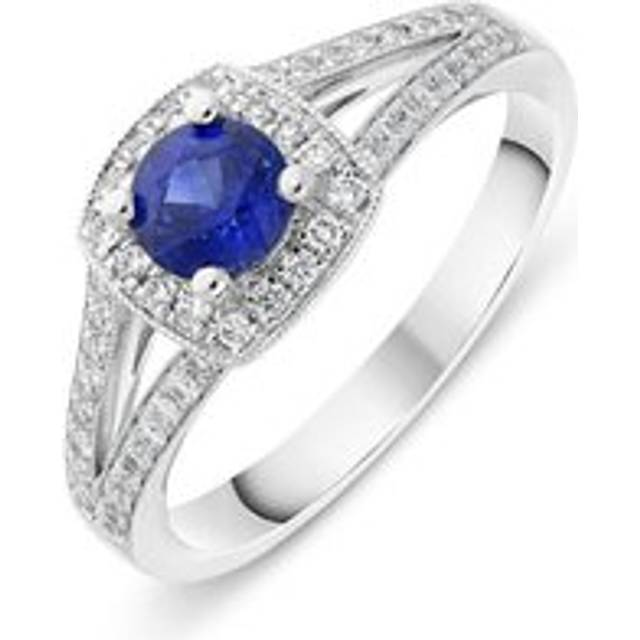 18ct White Gold 0.57ct Sapphire Diamond Milgrain Cluster Ring - L