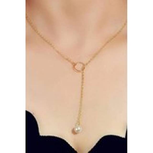 White Pearl Drop Karma Elegant Y Shape Everyday Elegant Lariat Drop Necklace - Gold - One Size