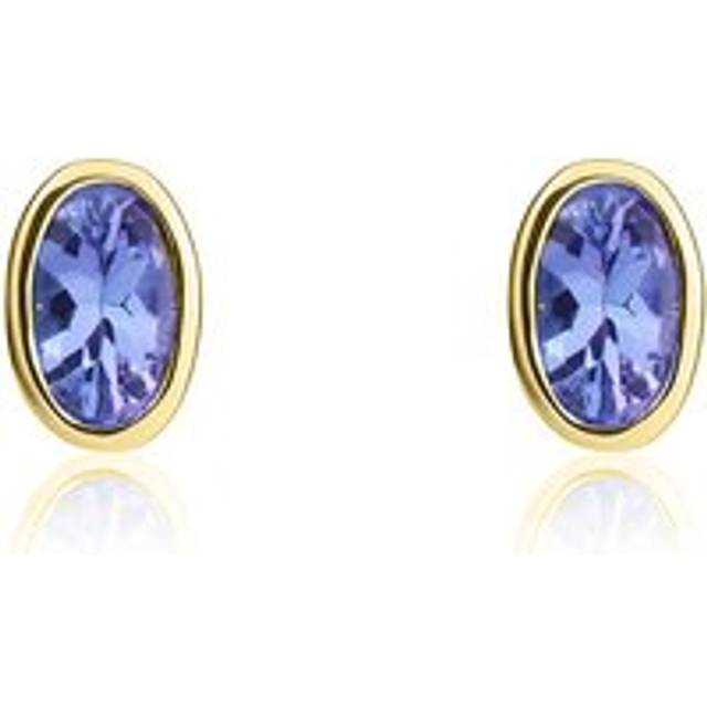 9ct Yellow Gold Tanzanite 5x3mm Oval Rub Over Set Stud Earrings