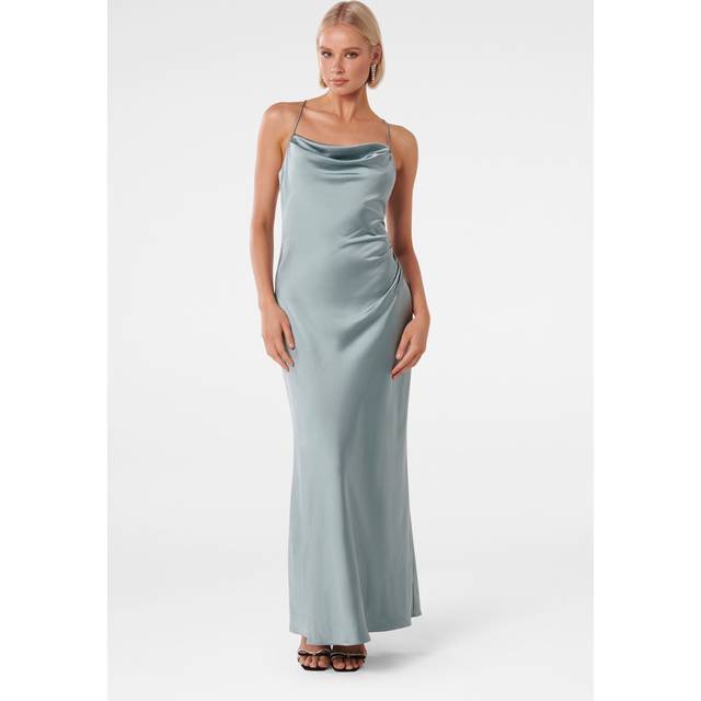 Forever New Women's Ruby Tie-Back Satin Maxi Dress in Smoke Blue, Size 14 Main/Polyester