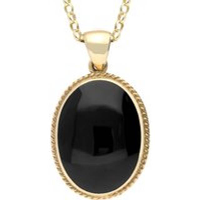9ct Yellow Gold Whitby Jet Heritage Rope Edge Large Oval Pendant