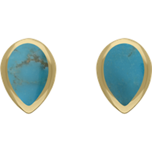 9ct Yellow Gold Sterling Silver Turquoise Stepping Stones 5x7mm Pear Stud Earrings