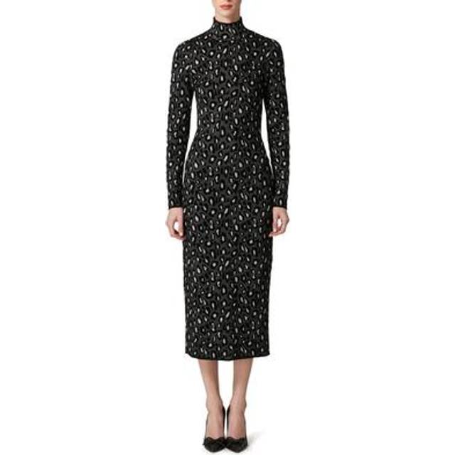 Carolina Herrera Turtleneck Column Silk-Blend Midi Dress