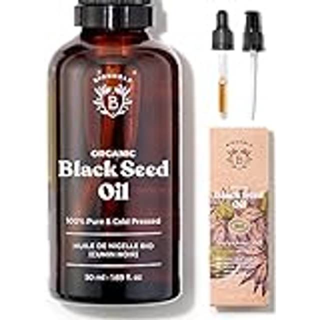 Pure Organic Black Seed Oil, Cold Pressed 50ml - Glass bottle + Pipette + Pump - Black Cumin Seed Oil for Hair Growth - Anti-Acne, Purifying Skin Care