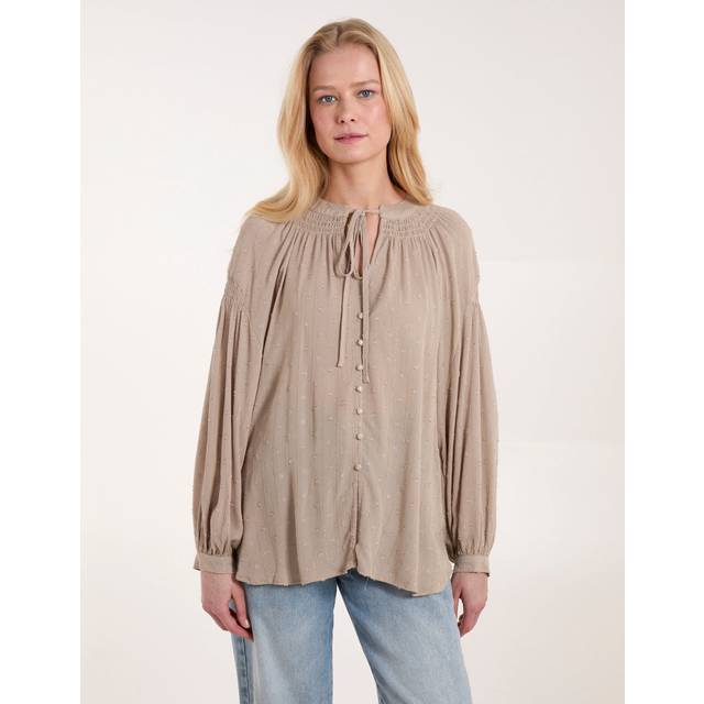 Womens Long Sleeve Button Down Shirt - Brown - M/L