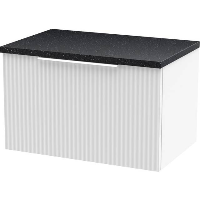 Hudson Reed Fluted 600Mm Wall Hung Single Drawer Vanity And Laminate Top - Satin White