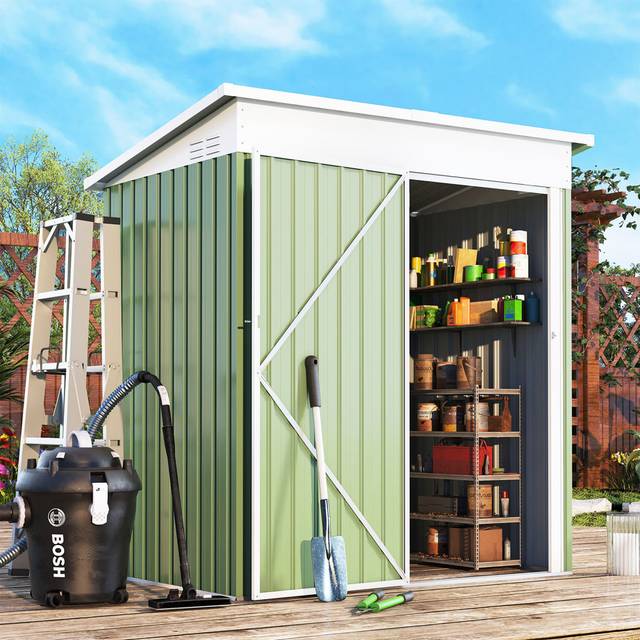 5 Ft. W x 3 Ft. D Metal Lean-To Garden Shed - Green (170cm W X 104.4cm D X 184.2cm H)