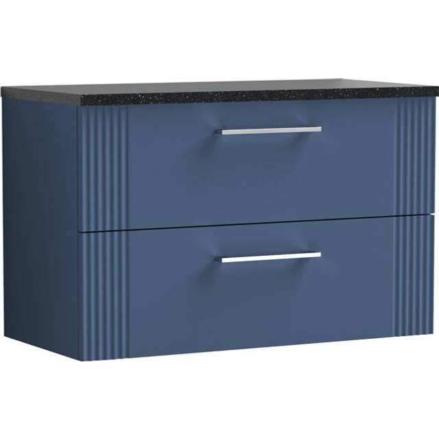 Nuie Deco Satin Blue 800mm Wall Hung 2-Drawer Vanity Unit &amp; Lamina