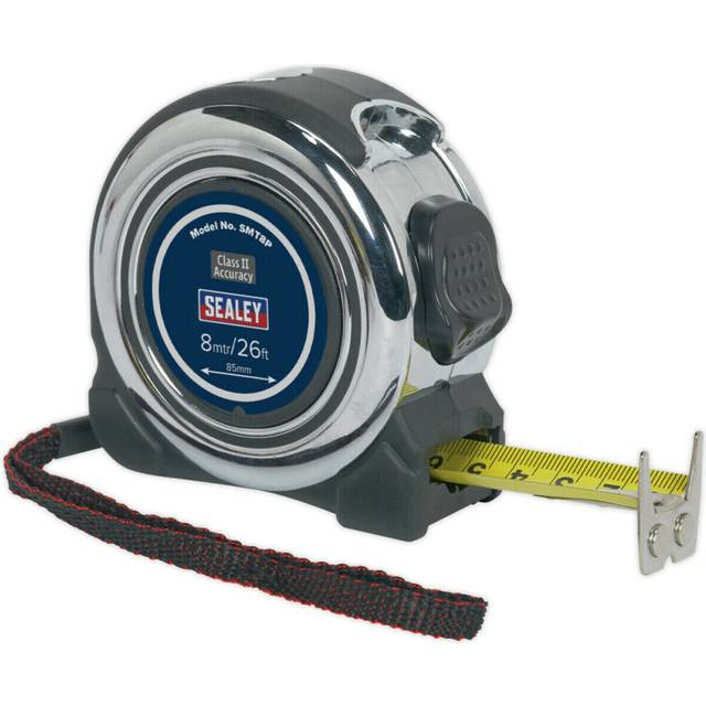 8m professional tape measure - rubberised chrome body - metric & imperial