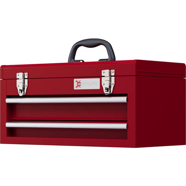 Durhand Lockable 2 Drawer Tool Chest With Ball Bearing Slide Drawers Red, Red