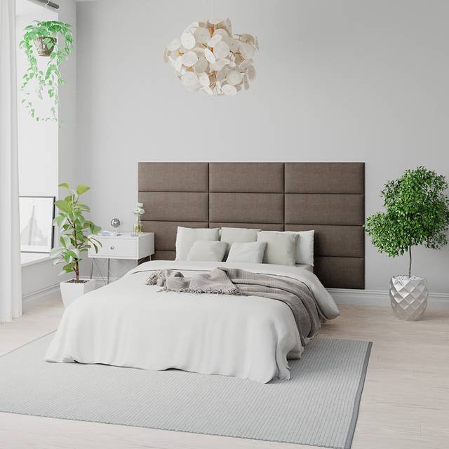 Aspire Easymount Wall Mounted Upholstered Panels Modular Diy Headboard In Malham Weave Fabric Slate (pack Of 8), Grey