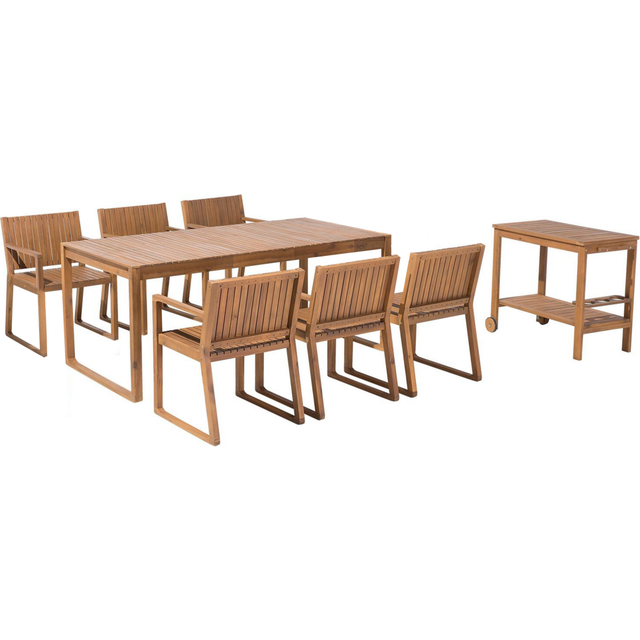 Beliani Garden Dining Set With Trolley 6 Seater Sassari Acacia Wood Brown, Brown