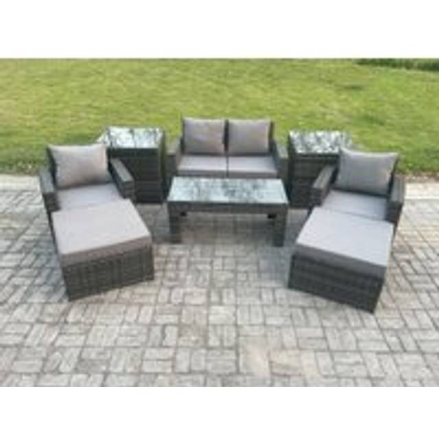 Outdoor Lounge Sofa Set Wicker PE Rattan Garden Furniture Set with Rectangular Coffee Table Armchair - Dark Grey - One Size
