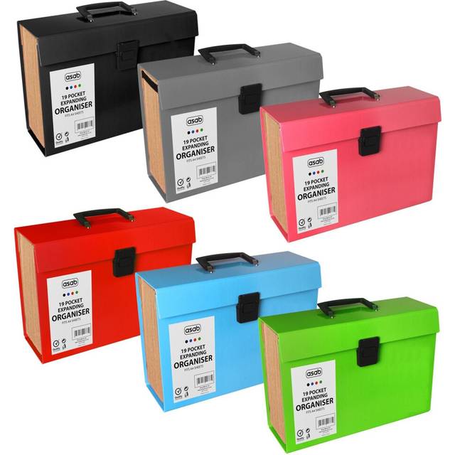 (Black) 19 Pocket Expanding Box File Organiser A4 Paper Documents Foolscap Folder Case
