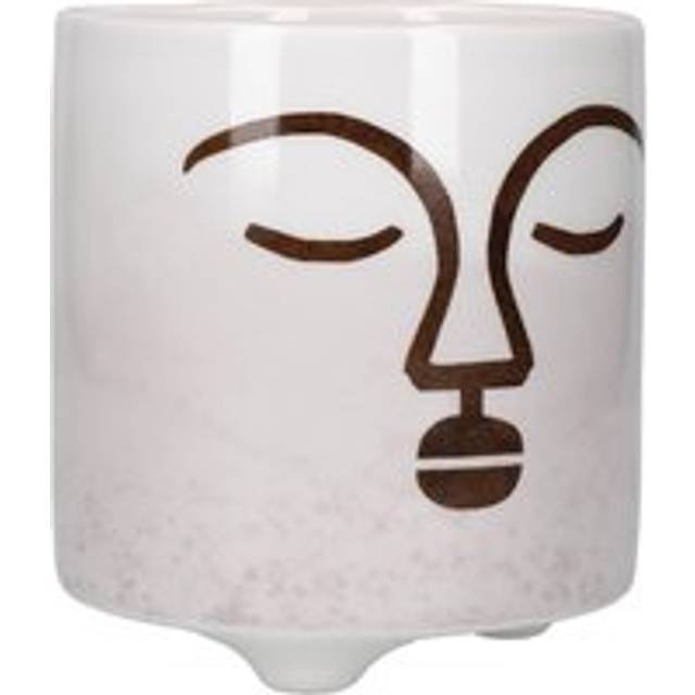 KitchenCraft Abstract Face Planter, Dolomite, White / Brown - Brown;White (27.94cm H X 25.4cm W X 25.4cm D)