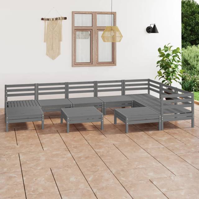 Vidaxl - 10 Piece Garden Lounge Set Solid Wood Pine Grey