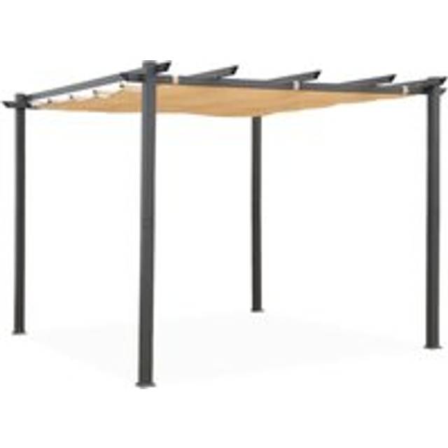 3x3m aluminium pergola with retractable roof, Isla, Beige, 305x298x222 cm