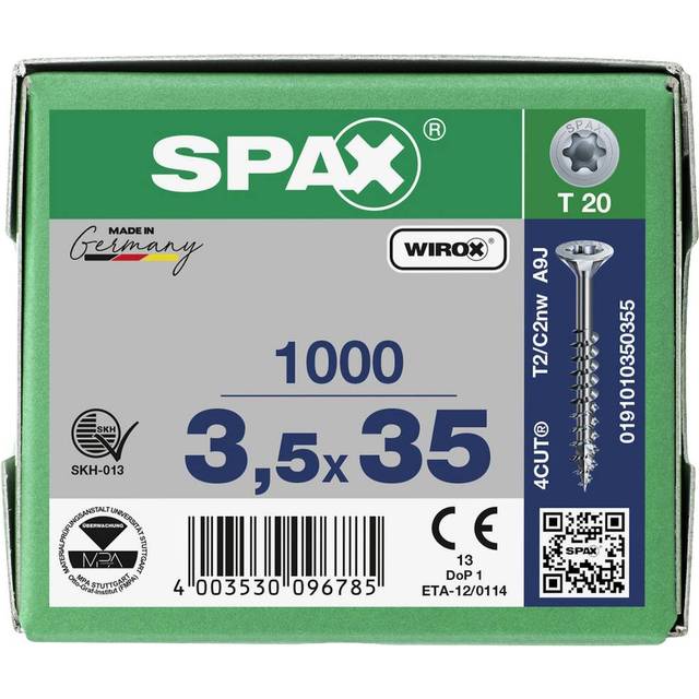 SPAX 191010350355 Spax-Universalschraube 3,5x35/23 T15 SK Stahl galv.zn VE=1000 Träskruv 3.5 mm 35 mm Torx, Stjärnformad Stål galvaniskt förzinkad 1000 st