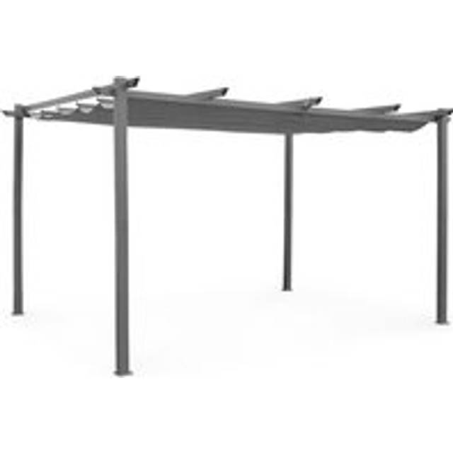 Sweeek - 3x4m aluminium pergola with retractable roof, Isla, Grey, 394x298x222 cm