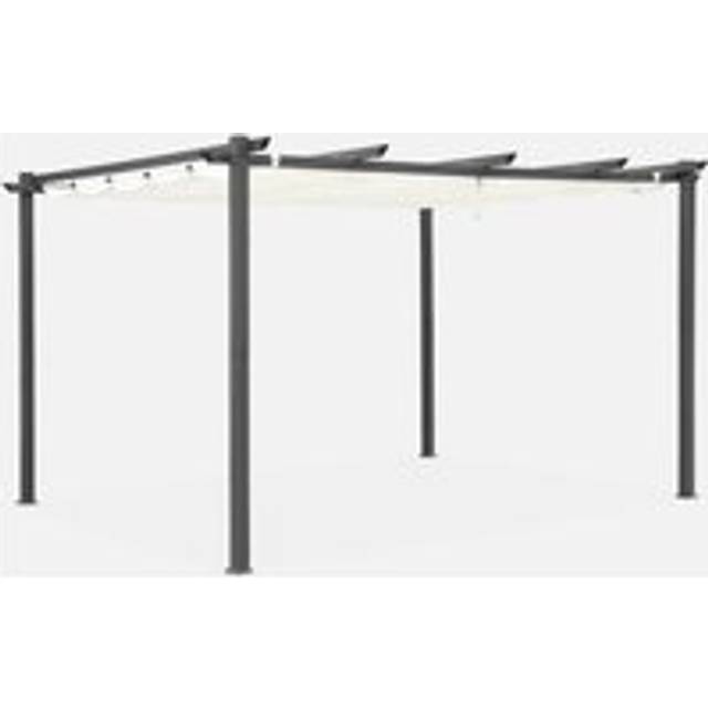 Aluminium pergola Isla, Off-White, 394x298x222 cm - with retractable roof, sliding canvas, the ideal arbour for your terrace,