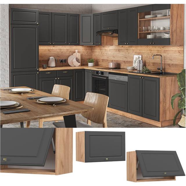 Wall cabinet flat kitchen wall cabinet fame-line 60 cm cottage anthracite vicco