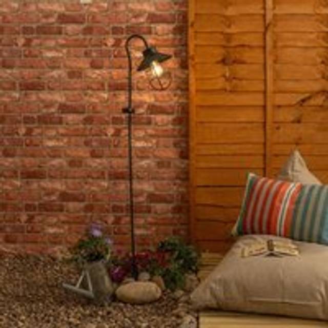 Valuelights - Large Solar Powered Outdoor Garden Black Fisherman Lantern Spike Stake Light
