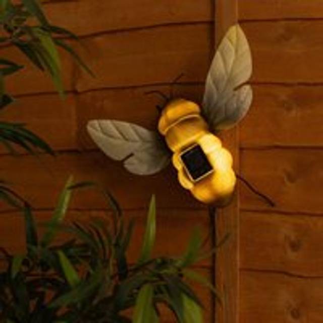 Solar Powered Bumble Bee Garden Ornament Outdoor Fence Wall Solar Light
