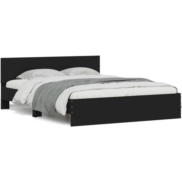 (black, 150 x 200 cm) vidaXL Bed Frame with Headboard and LED Bed Base Mattress Foundation Bedstead