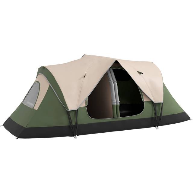 Outsunny 2 Room Camping Tent w/ Waterproof Rainfly - Green, Green