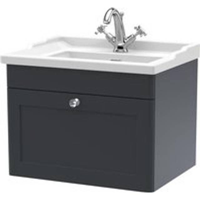 nuie 600mm Wall Hung 1 Drawer Vanity & Basin 1TH - Soft Black, Black