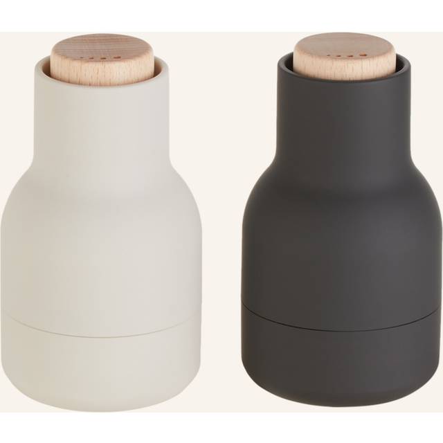 Audo - Bottle Grinder Small Set of 2 Beech Wood Lid - asche-kohle/H 12cm / Ø 7cm - ash-coal (11.5 x 6.8 x 6.8 x &#8960;6.8cm)