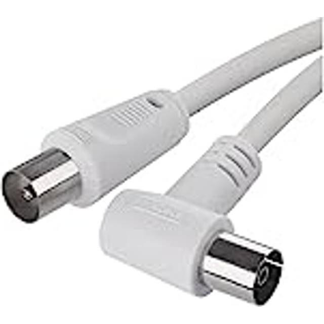Aerial Cable, Coaxial Cable, TV Cable, 2.5 m, Coax Cable for Digital TV, Receiver, SAT, Double Shielded, Straight Coax Male to Angled Coax Female (90?