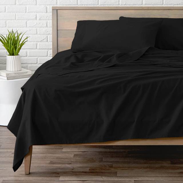 Bare Home Flannel Sheet Set 100% Cotton  Velvety Soft Heavyweight - Double Brushed Flannel - Deep Pocket (Full  Black)