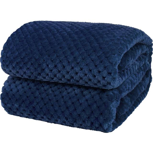 PAVILIA Navy Blue Throw Blanket for Couch  Twin Bed  Soft Fleece Throws for Sofa Chair  Fuzzy Waffle Textured Blanket  Cozy Warm Lightweight