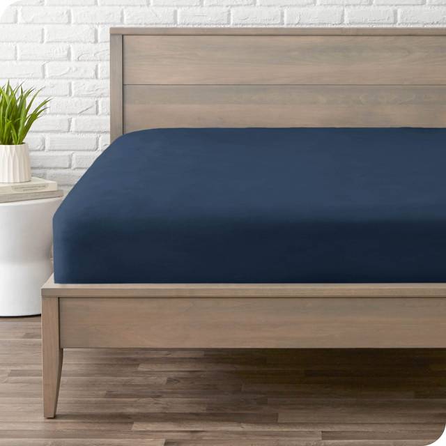 Bare Home Flannel Fitted Bottom Sheet 100% Cotton Twin Extra Long  Velvety Soft Heavyweight - Double Brushed Flannel - Deep Pocket (Twin XL  Dark Blue