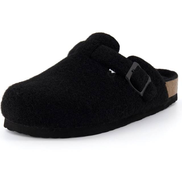 CUSHIONAIRE Hana Footbed Clogs for Women  Trendy Slip-On Buckle Vegan Leather Clogs with Cork Footbed  Womens Suede Clogs  Comfortable Clogs for Women