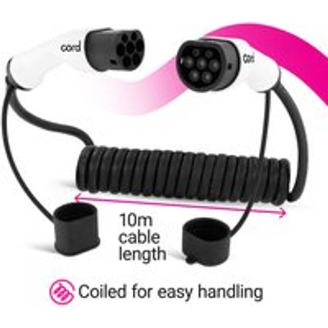 Cord 10m Coiled EV Charging Cable - 22kW Three Phase Type 2