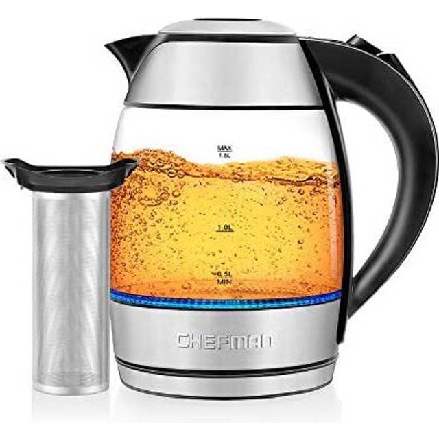 Chefman Electric Glass Kettle, Fast-boiling Water Heater w/ Auto Shut-off & Boil-dry Protection, Lifts from Base for Cordless Pouring, BPA-Free, Remov