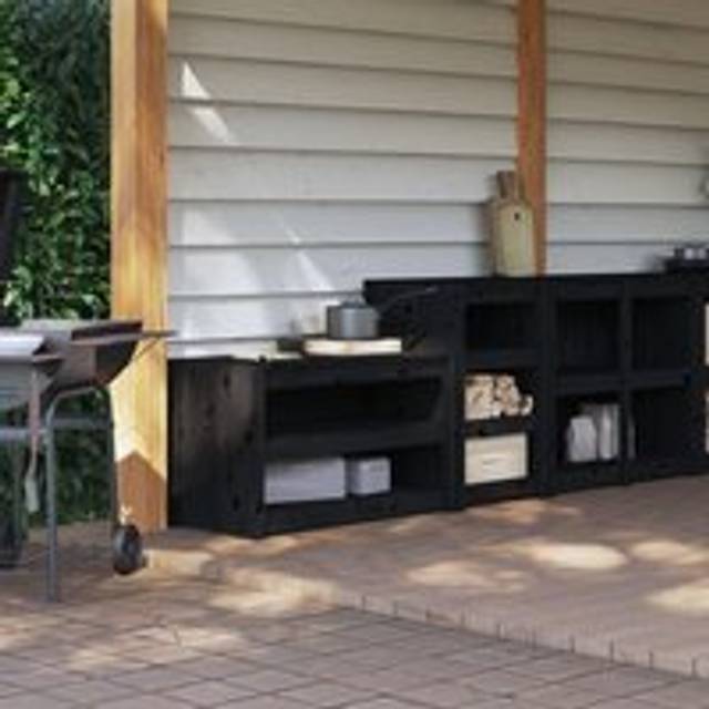 Outdoor Kitchen Cabinets 2 pcs Black Solid Wood Pine - One Size