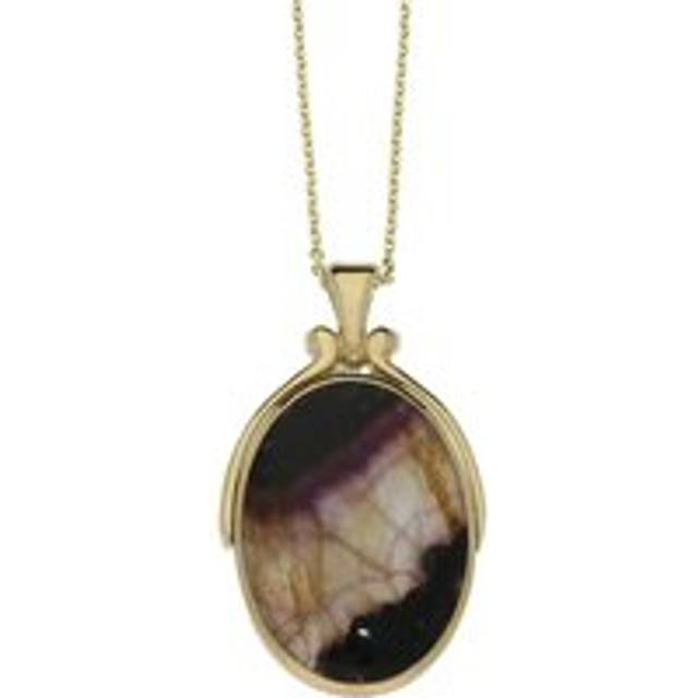 9ct Yellow Gold Blue John Mother of Pearl Swivel Oval Fob Necklace - Yellow Gold