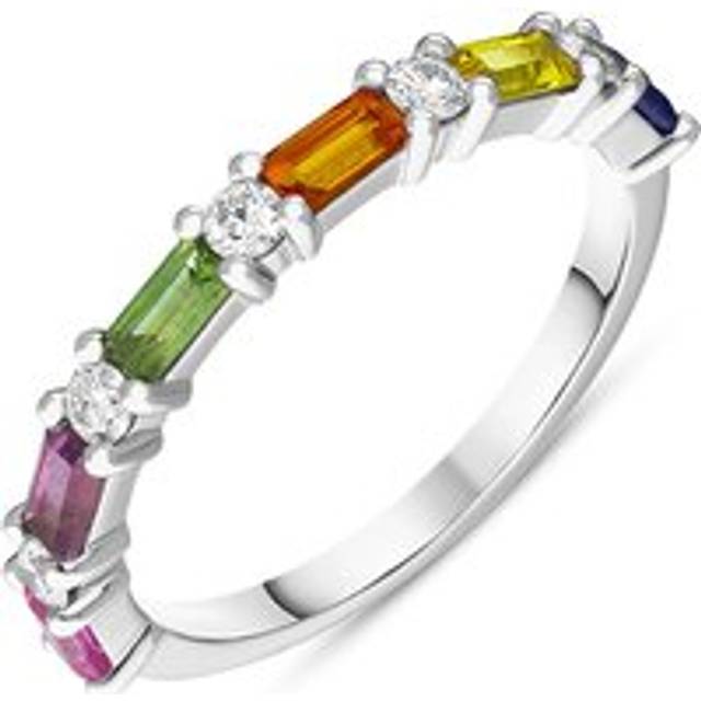18ct White Gold Sapphire Diamond Multicolour Half Eternity Ring