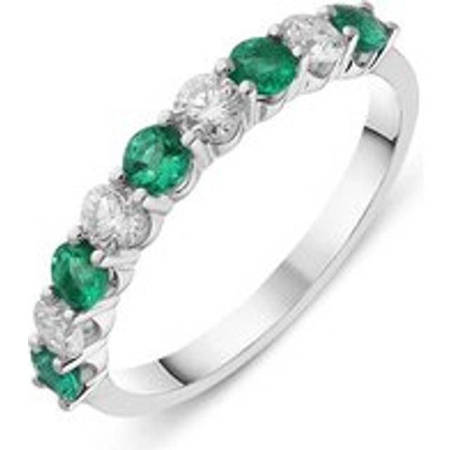 18ct White Gold Emerald and Diamond Half Eternity Ring - White Gold