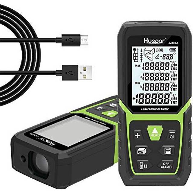 Huepar Laser Distance Measure 328Ft/100M with Li-ion Battery&Electric Angle Sensor, Backlit LCD Laser Measure M/In/Ft with Multi-Measurement Modes,
