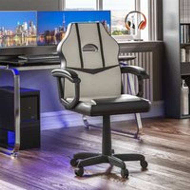 Comet Gaming Chair Office Faux Leather Computer Desk Recliner Swivel Seat, White & Black