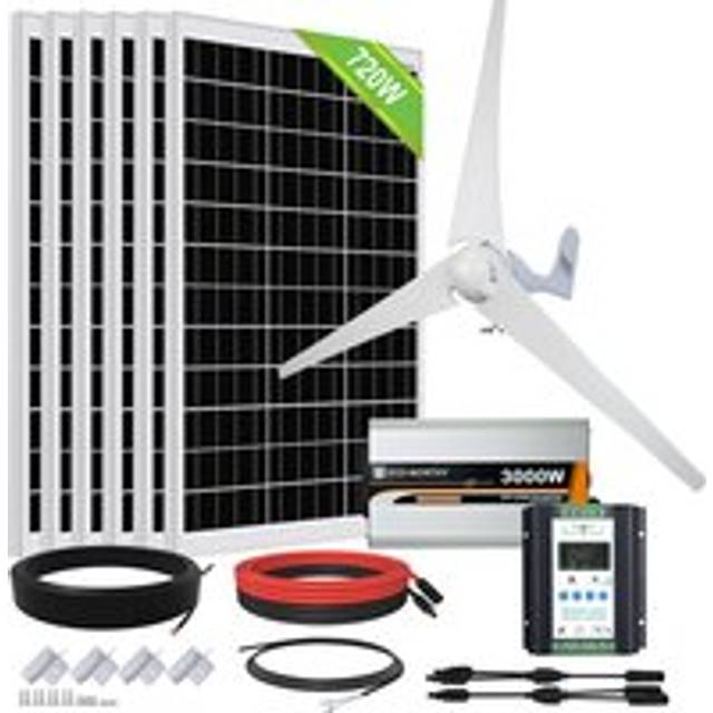 1120W Hybridsystem 400W Windgeneratoren & 6 Stück 120W Mono Solarpanel Solarmodul und 3000W 24V Wechselrichter für Haus, Schuppen, netzunabhängiges