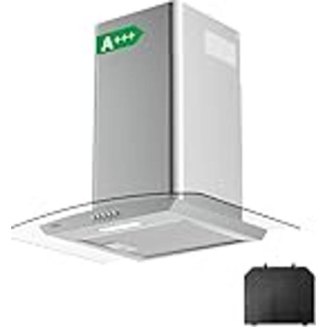 CIARRA 60cm Glass Cooker Hood Curved Stainless Steel Chimney Hoods Recirculating Ducting Ventilation Mode 600mm Kitchen Range Extractor Fan with...